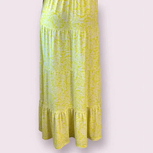 Michael Kors Sleeveless Floral Tiered Maxi Sundress Stretch Size S Yellow White - Picture 11 of 16
